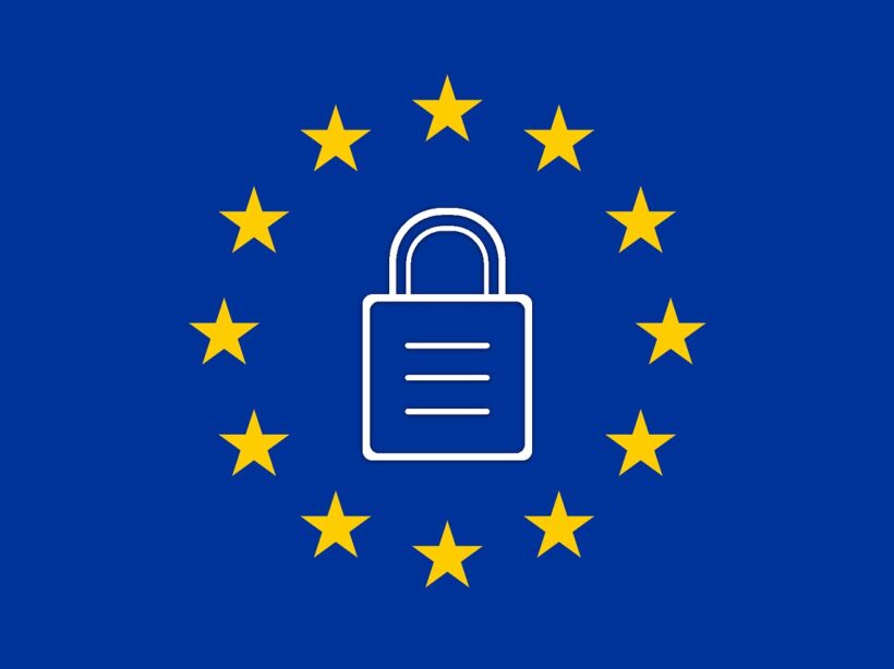 European flag with GDPR data protection padlock