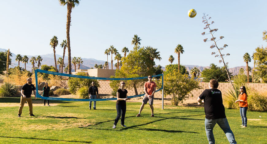 Team playing ball at the retreat