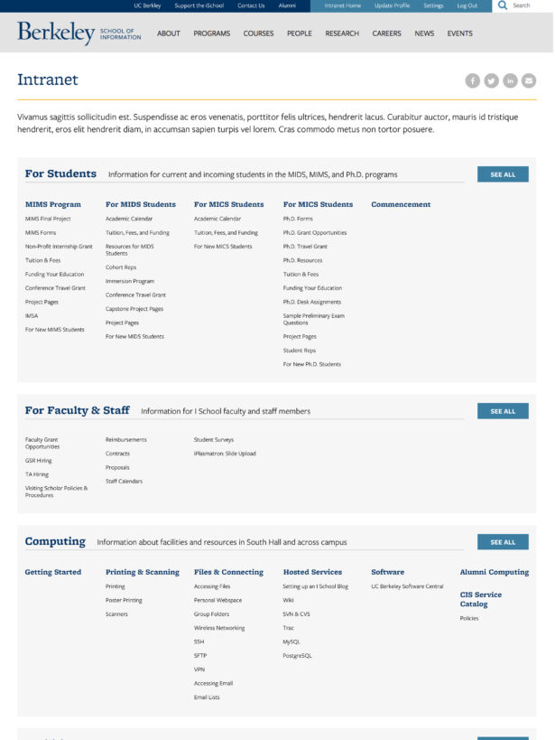 Design for UC Berkeley iSchool intranet