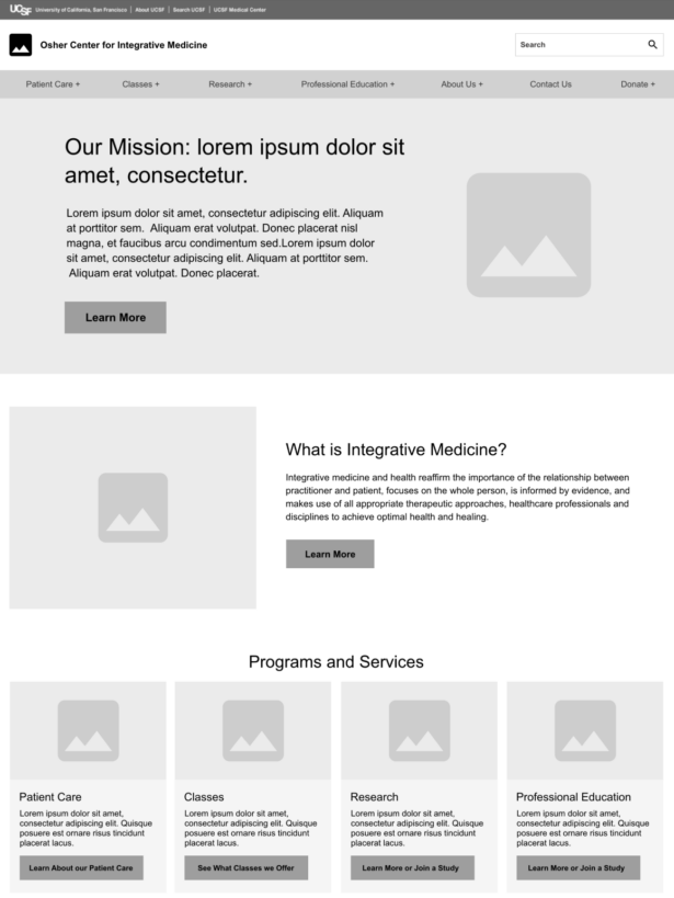 Wireframes for UCSF Osher