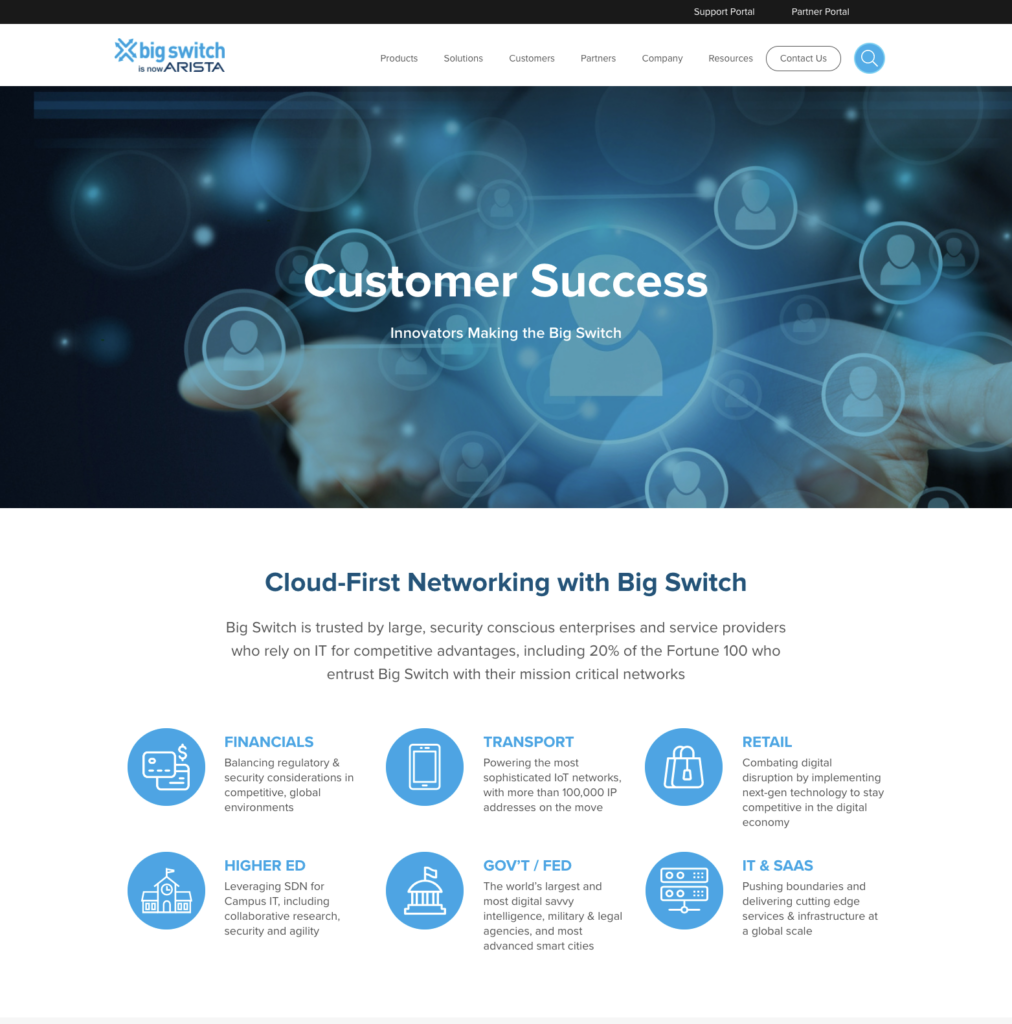 The Big Switch Customer Success page after Kanopi's redesign.