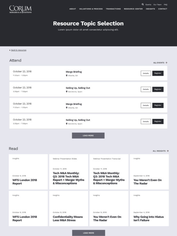 Corum Group Resource Hub Design