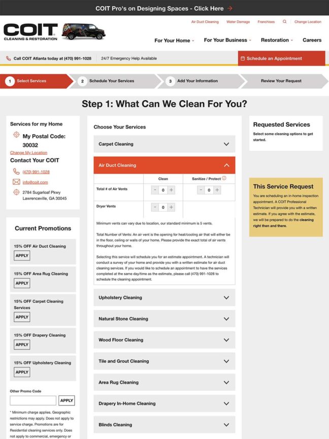 A screenshot of a step by step form for COIT's clients to fill out