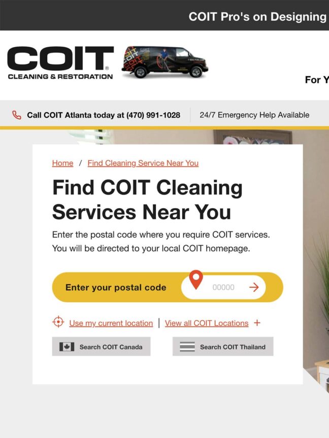 Screenshot of COIT's locator popup and form.