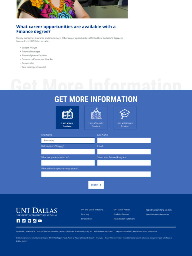 UNT Dallas Form