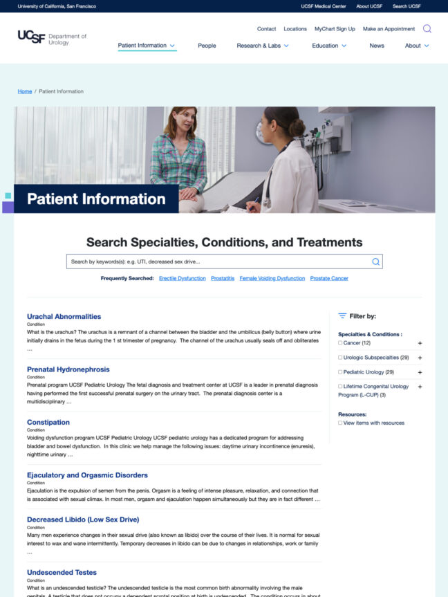 UCSF Urology's search tool