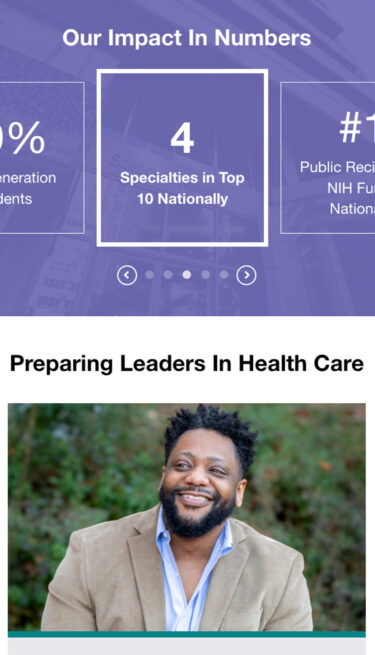 Home page of UCSF Nursing on mobile