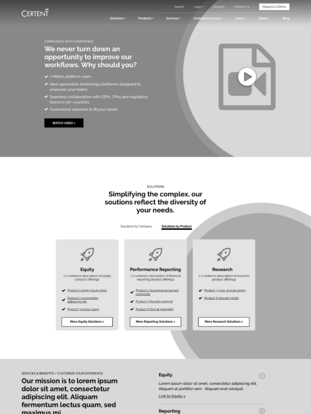 Certent Home Page wireframe