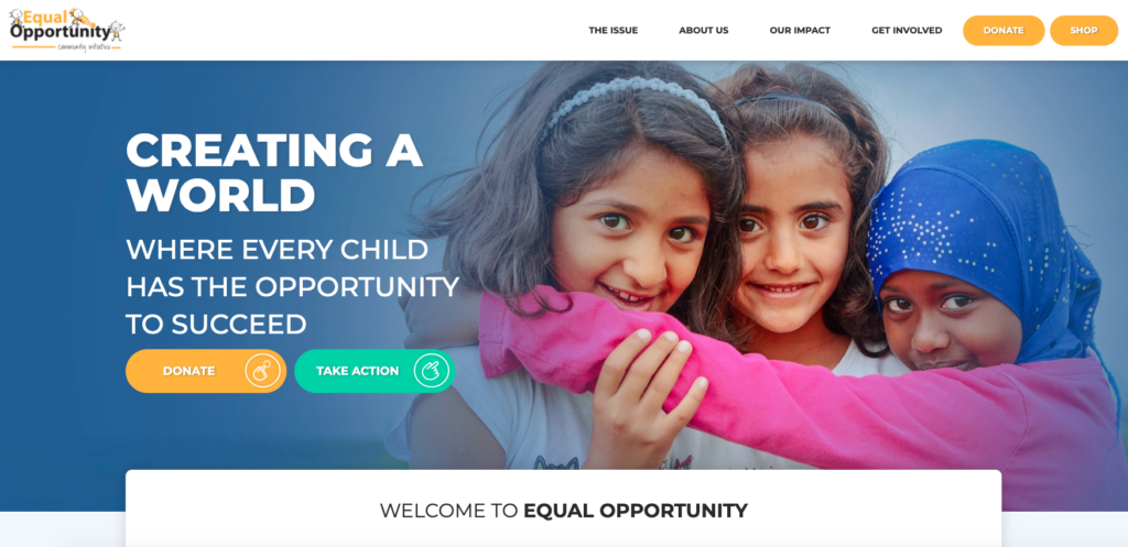 This is a screenshot of Equal Opportunity Community Initiative's nonprofit website.