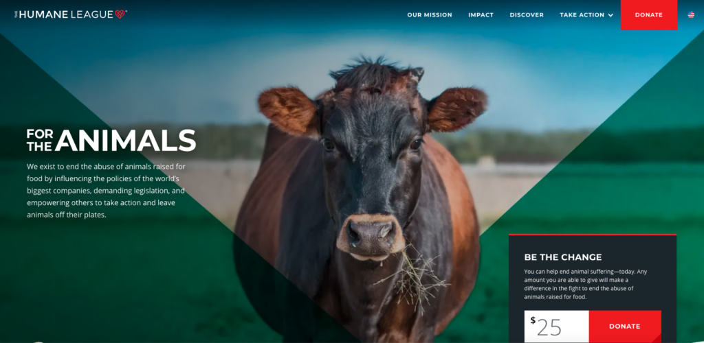 The Humane League is a great example of a top nonprofit website.