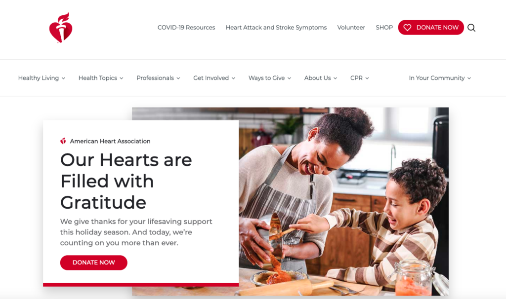 The American Heart Association site is one of our examples for best nonprofit website.