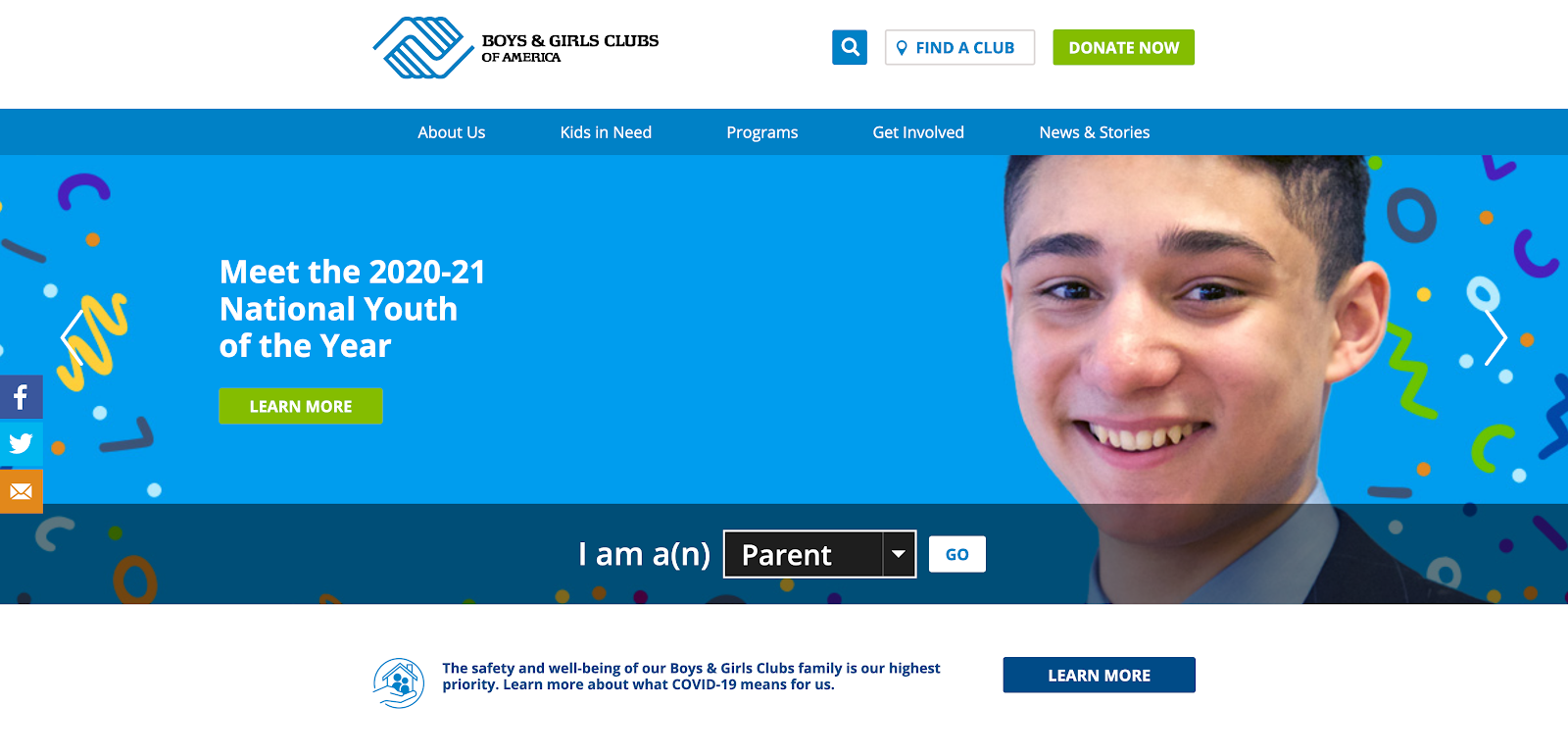 Check out the Boys & Girls Clubs of America for an example of a best nonprofit website.