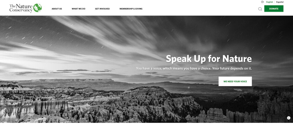 The Nature Conservancy’s web design  is a great example of a best nonprofit website.