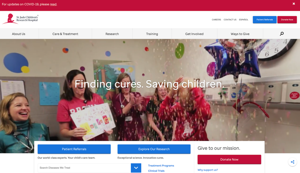 St. Jude Children's Research Hospital is a great example of a best nonprofit website.