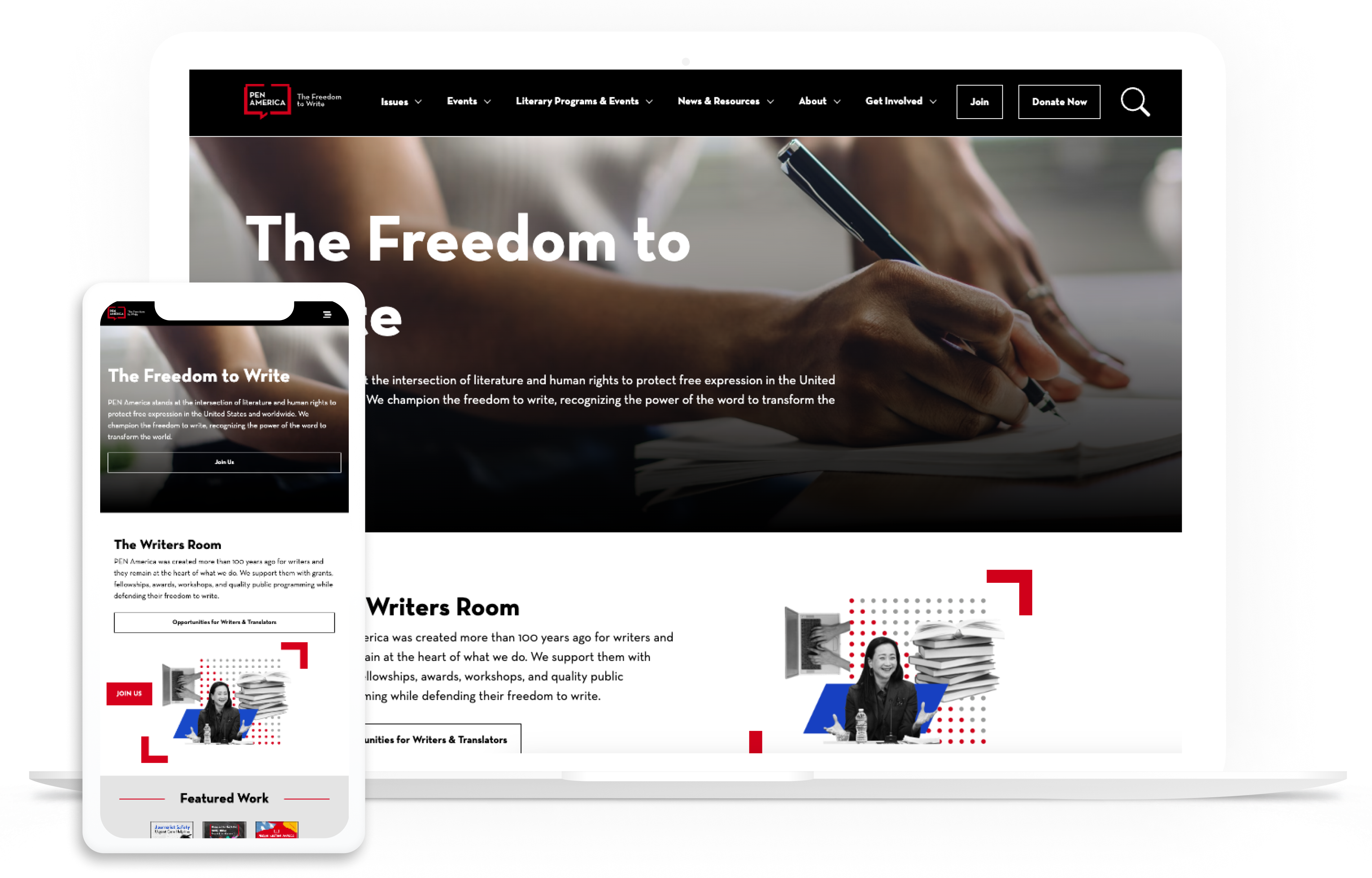 PEN America home page on multiple devices