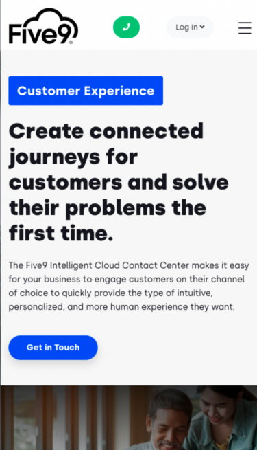 Five9's Customer EQ page on mobile