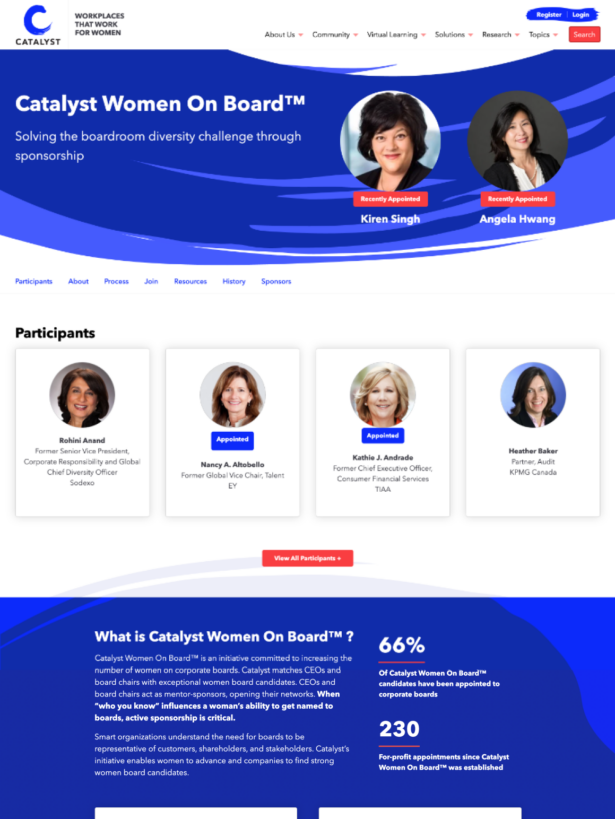 Catalyst Women on Board page