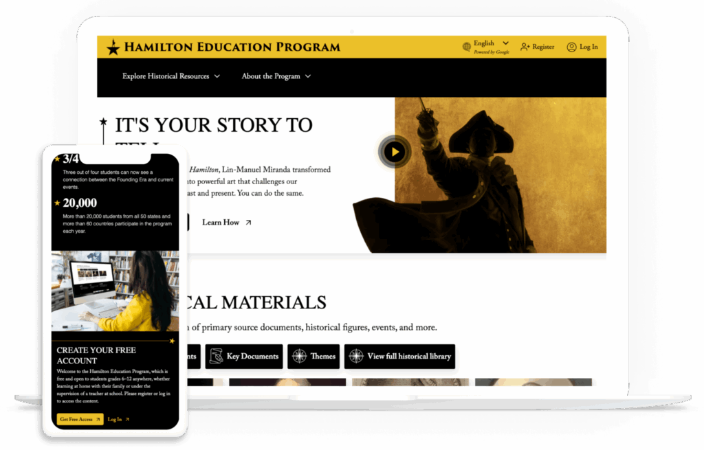 The mobile and desktop versions of the Hamilton Education Program website