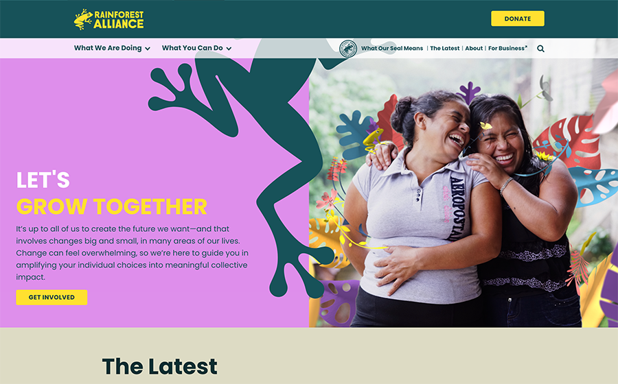 The Rainforest Alliance is a great example of Drupal web design.