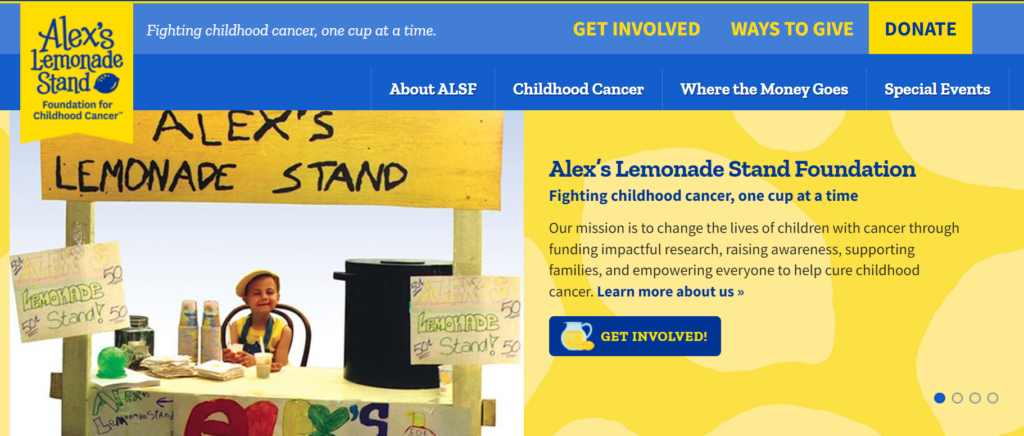 Alex's Lemonade Stand is another one of our favorite nonprofit websites.