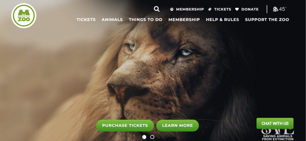 The Memphis Zoo (pictured here in a screenshot) is another website that made our top nonprofit websites list. 