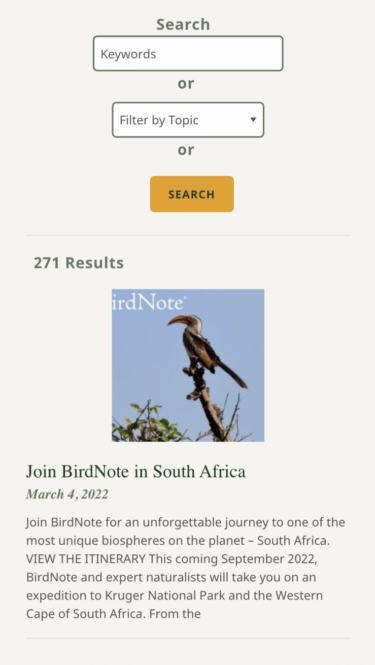 Birdnote Mobile: Field Notes Page with Filtering Options