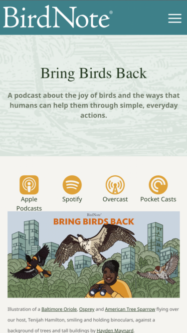Birdnote Mobile: Podcast Page with Channel Links
