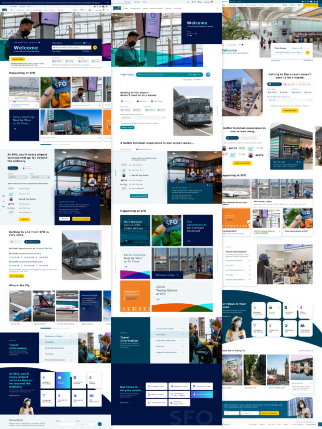Compilation of several homepage designs for SFO's new website.
