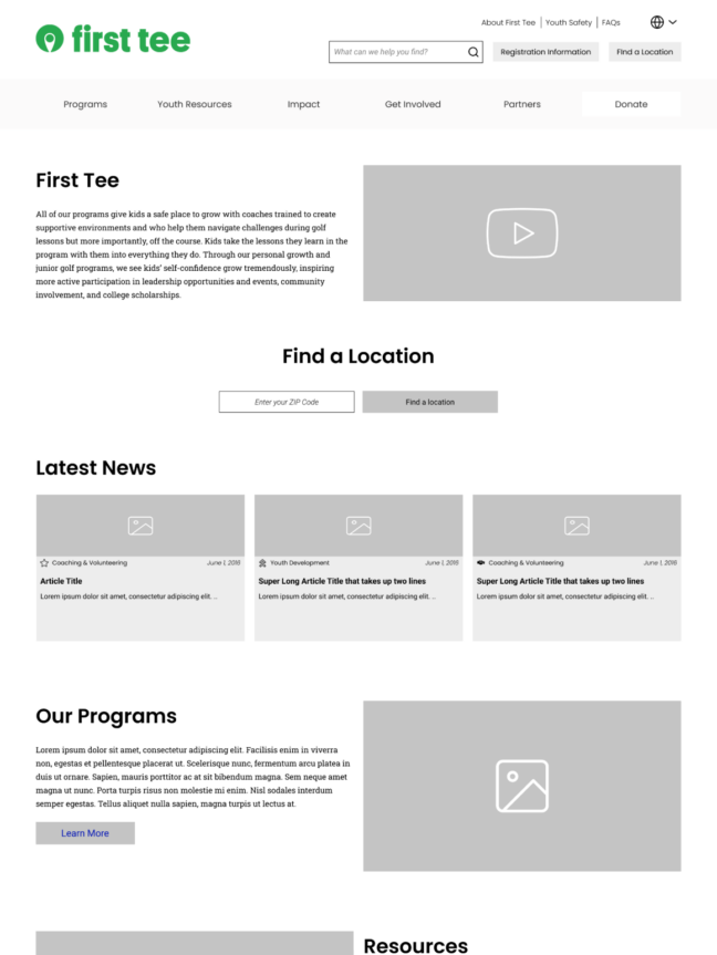 First Tee Homepage Wireframes
