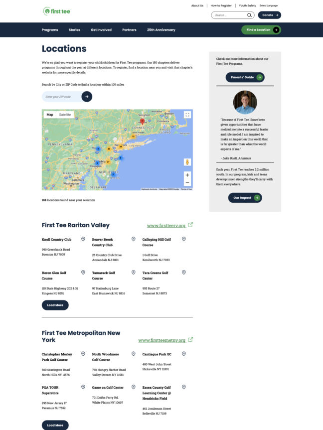 First Tee website location finder