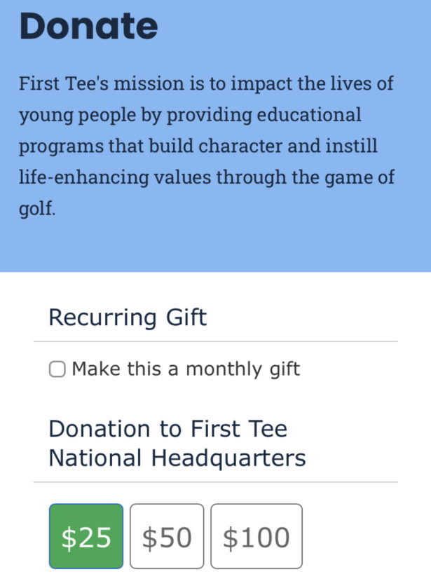 First Tee Donation page