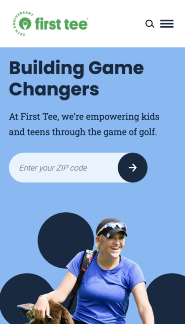 First Tee Homepage hero on mobile