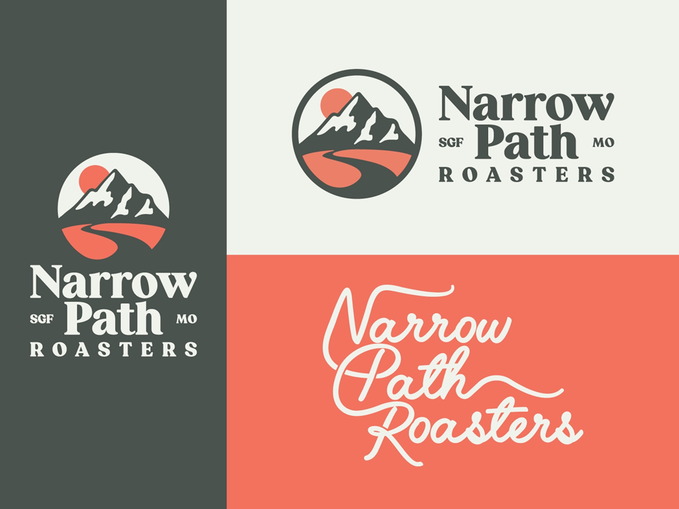 Examples of different typography treatments for a company called Narrow Path Roasters