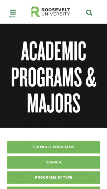 Academic Programs on mobile version of Roosevelt site