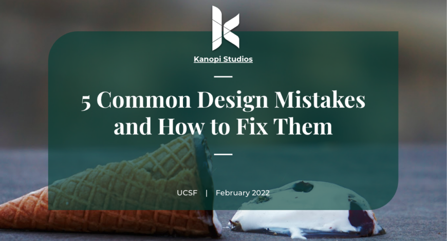 Cover slide of presentation deck. Image is of a fallen ice cream cone. Text says: Five common design mistakes and how to fix them.