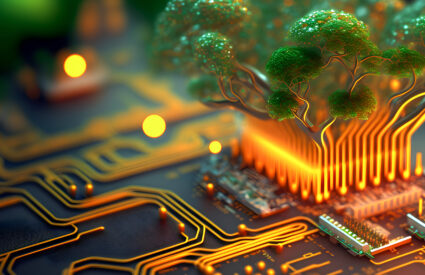 Green environment technology concept. generative ai showing a tree growing out of a motherboard