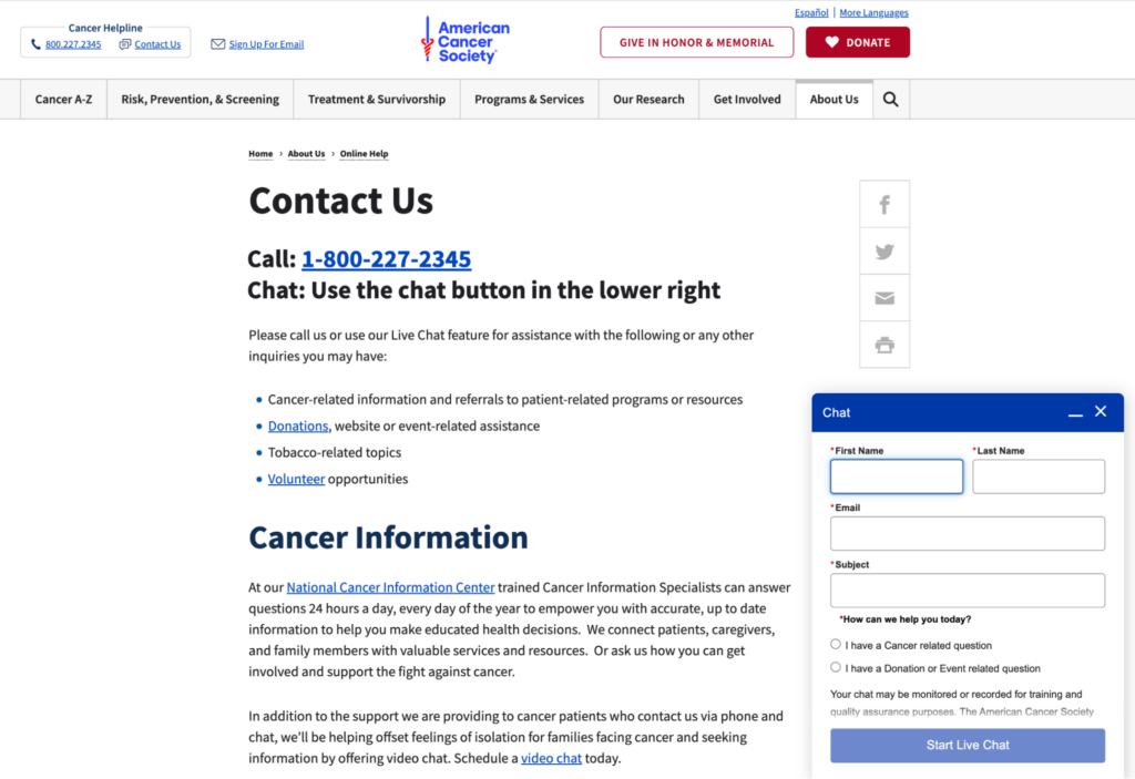 Chatbot on cancer.org