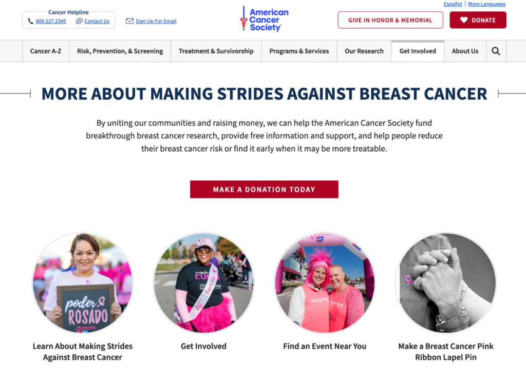 cancer.org donation page