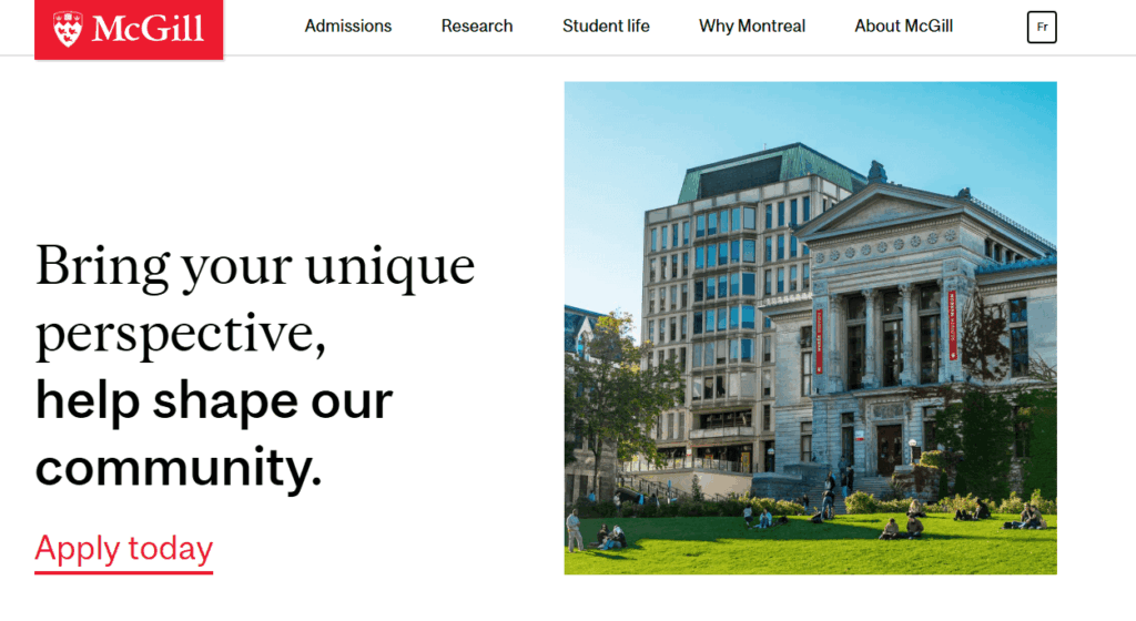 The McGill University website homepage