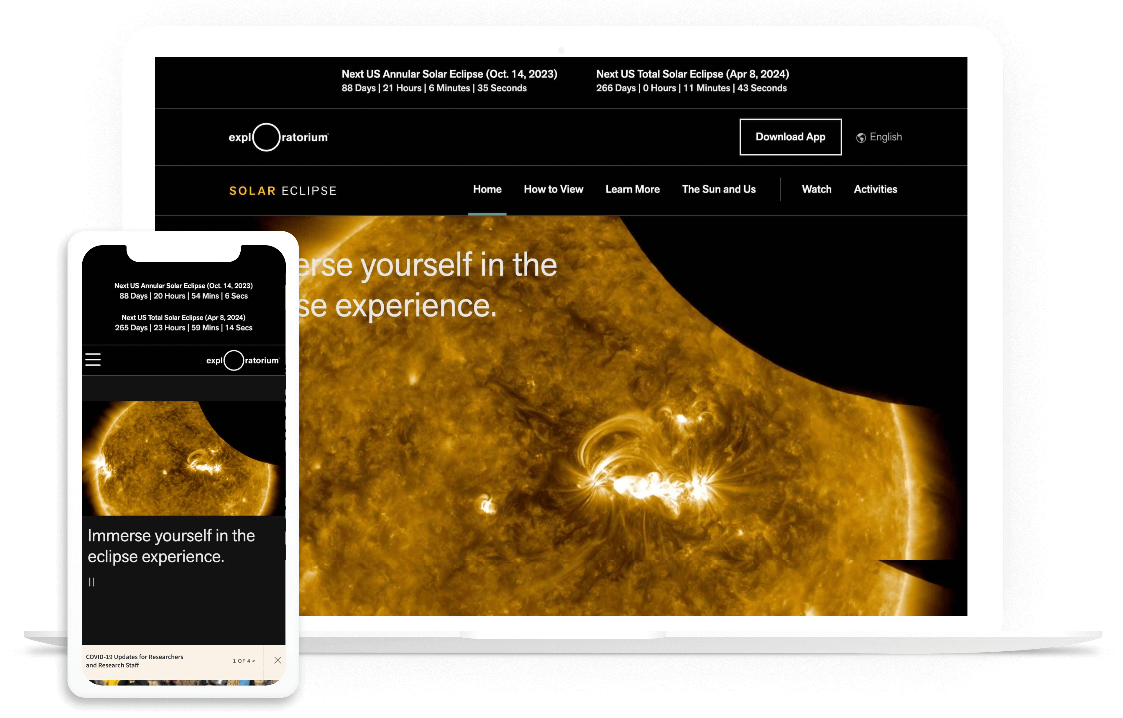 Exploratorium Eclipse site on multiple devices