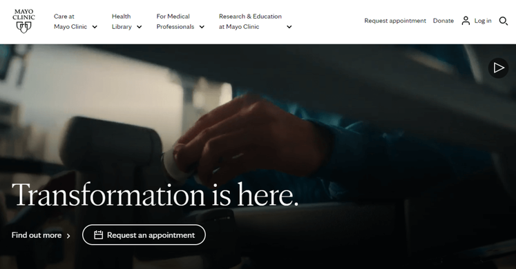 This screenshot of the Mayo Clinic’s homepage shows how to effectively incorporates CTAs into hospital web development. 