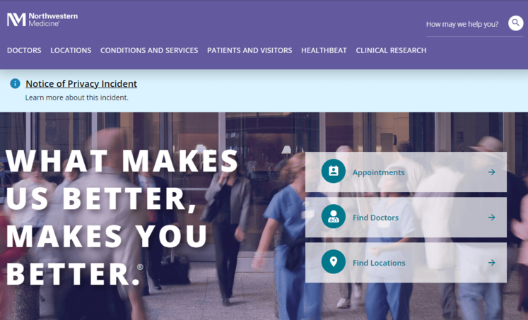 This is a screenshot of Northwestern Medicine’s website, which stands out for its inclusive hospital web development.  
