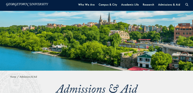 Screenshot of the Georgetown admissions page. 