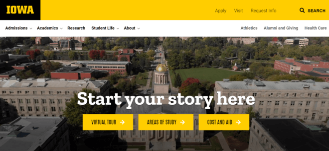 This is a screenshot of the Iowa homepage, one of the best college websites. 