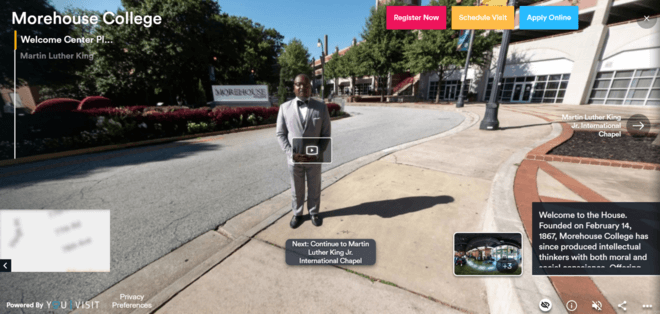 Screenshot of Morehouse College’s virtual tour