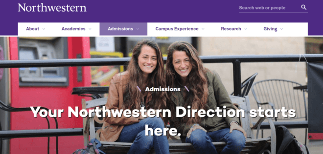 Screenshot of Northwestern's admissions page. 
