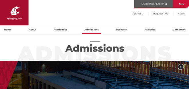 Screenshot of WSU's admissions page. 