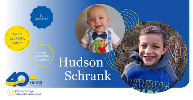 Banner from the COTA website celebrating a teenage survivor named Hudson Schrank