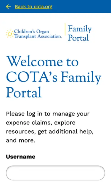 COTA mobile portal log-in