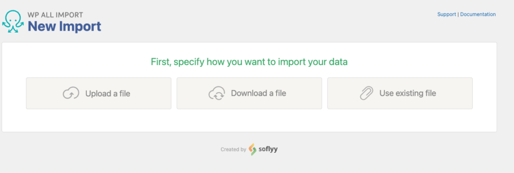Screenshot of the All Import plugin screen asking the user how they'd like to import their data 